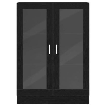 Библиотека, черно и дъб, 82,5x30,5x115 см, инженерно дърво