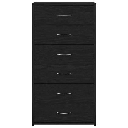 Сайдборд с 6 чекмеджета черен дъб 50x34x96 см инженерно дърво