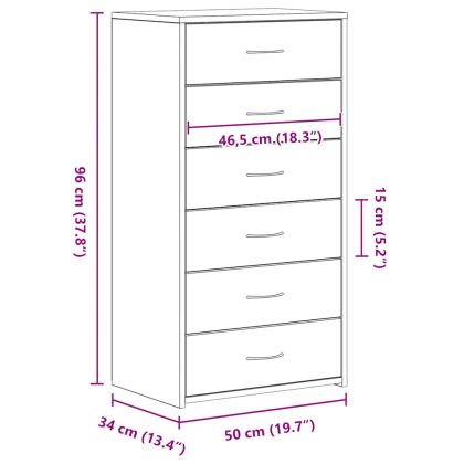 Сайдборд с 6 чекмеджета черен дъб 50x34x96 см инженерно дърво