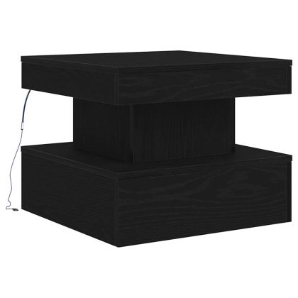 Маса за кафе с LED осветление, черна дъб, 50x50x40 см