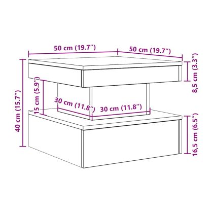 Маса за кафе с LED осветление, черна дъб, 50x50x40 см