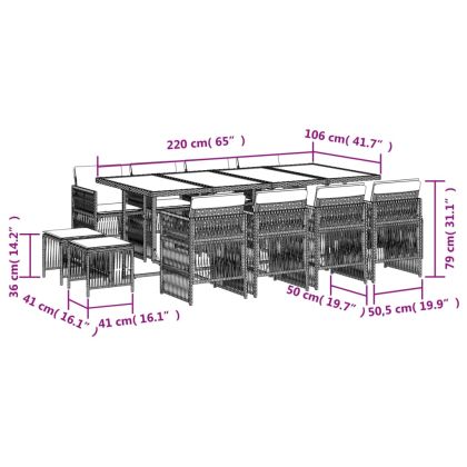 Външен трапезен комплект 13 части с възглавници кафяв полиратан