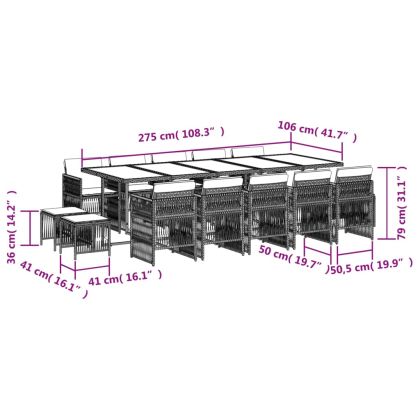 Градински комплект с възглавници 15 части полиратан черен
