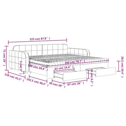 Канапе с изтеглящо легло и чекмеджета жълто 100x200 см кадифе