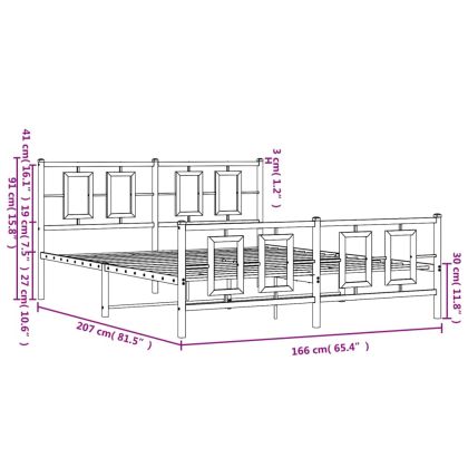 Метална рамка за легло с горна и долна табла, черна, 160x200 см