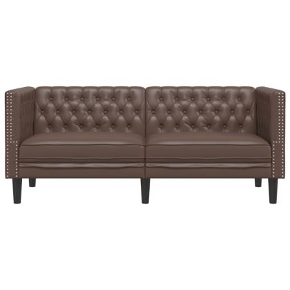 Честърфийлд диван с 2 седалки Кафява kunstnahast