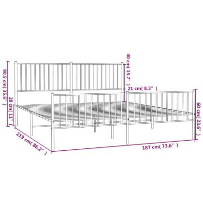 Метална рамка за легло с горна и долна табла, бяла, 183x213 см