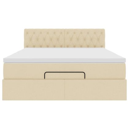 Османска легло с матрак, кремаво, 140x200 см, плат