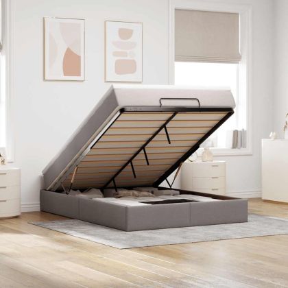 Османска легло с матрак, таупе, 140x200 см, плат