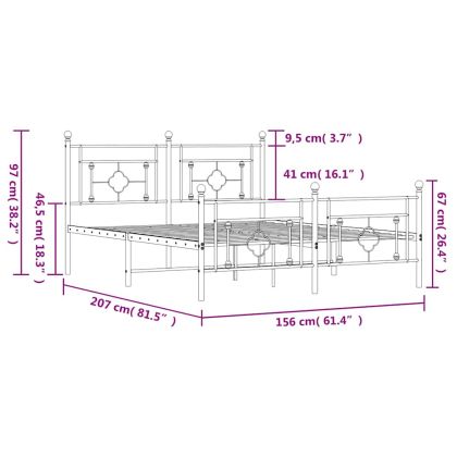 Метална рамка за легло с горна и долна табла, бяла, 150x200 см