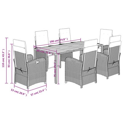 Градински трапезен комплект 7 части възглавници черен полиратан
