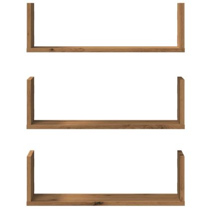 Стенни рафтове, 3 бр, дъб артизан, 58x18x18 см, инженерно дърво