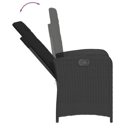 Накланящ се градински стол с възглавници, черен, полиратан