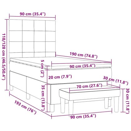 Боксспринг легло с матрак, таупе, 90x190 см, плат