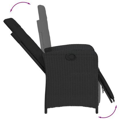 Накланящ се градински стол с опора за крака, черен, полиратан