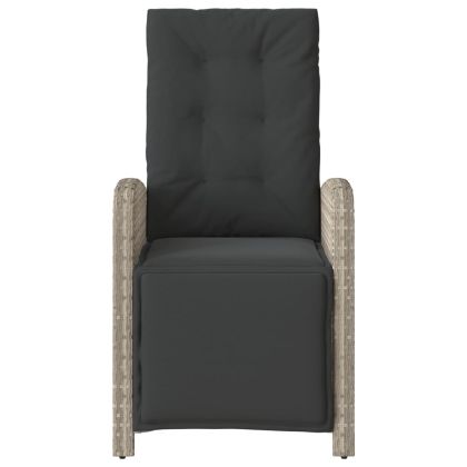 Накланящ се градински стол с опора за крака светлосив полиратан