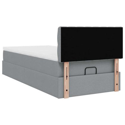 Османска легло с матрак, светлосиво, 90x190 см, плат