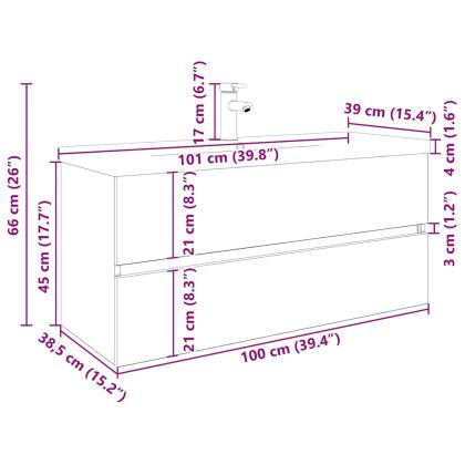 шкаф за мивка с вграден басейн и смесител Старо дърво