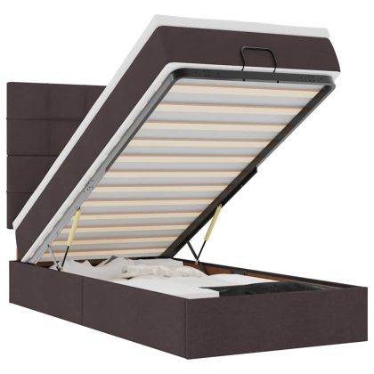 Османска легло с матрак и LED, тъмнокафяво, 100x200 см, плат