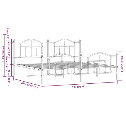 Метална рамка за легло с горна и долна табла, бяла, 193x203 см