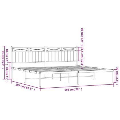 Метална рамка за легло с горна табла, черна, 193x203 см