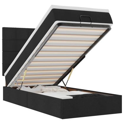 Османска легло с матрак, черно, 90x200 см, плат