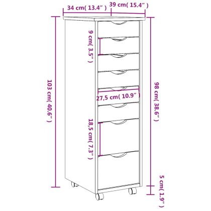 Шкаф с чекмеджета на колелца MOSS, меденокафяв, бор масив