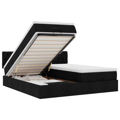 Османска легло с матраци, черно, 180x200 см, плат