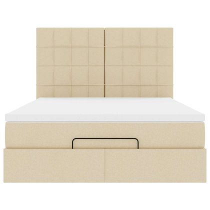 Османска легло с матрак, кремаво, 140x200 см, плат