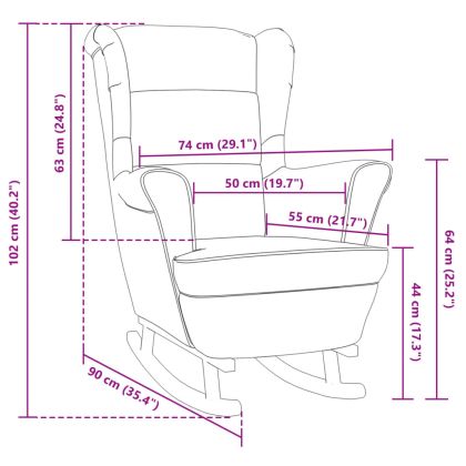 Люлеещ се стол с облегалка, розов кадифе и масивно дърво