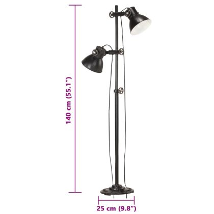 Подова лампа с 2 абажура, черен, E27, чугун
