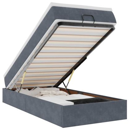 Османска легло с матрак, тъмносиво, 90x200 см, кадифе