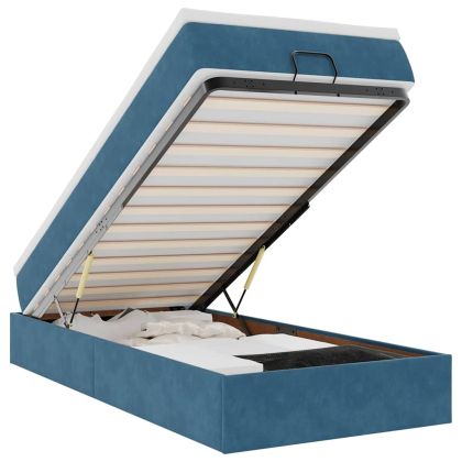 Османска легло с матрак, тъмносиньо, 100x200 см, кадифе