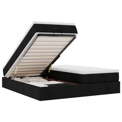 Османска легло с матраци, черно, 180x200 см, плат