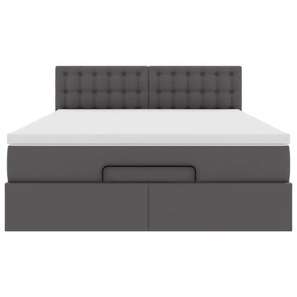 Османска легло с матрак, сиво, 140x200 см, изкуствена кожа