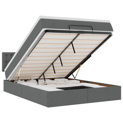 Османска легло с матрак, тъмносиво, 140x200 см, плат