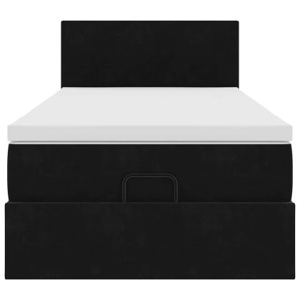 Османска легло с матрак, черно, 90x190 см, кадифе