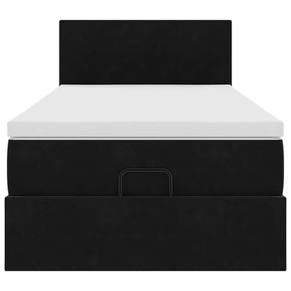 Османска легло с матрак, черно, 90x200 см, кадифе