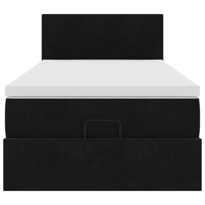 Османска легло с матрак, черно, 100x200 см, кадифе