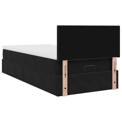 Османска легло с матрак, черно, 100x200 см, кадифе