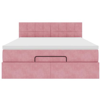Османска легло с матрак, розово, 140x200 см, кадифе