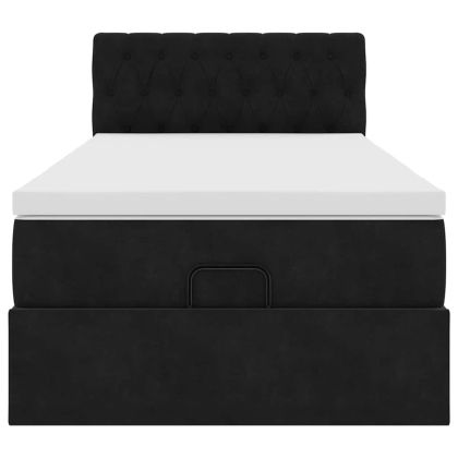Османска легло с матрак, черно, 90x190 см, кадифе