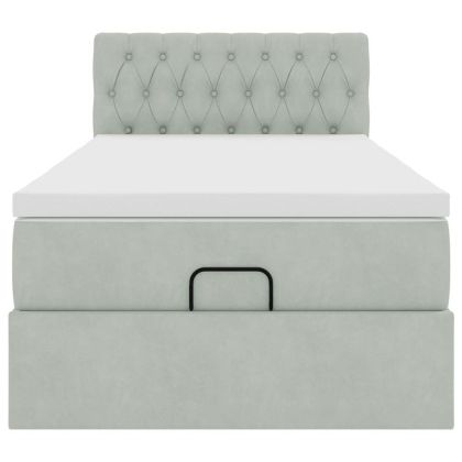 Османска легло с матрак, светлосиво, 90x200 см, кадифе