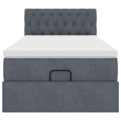 Османска легло с матрак, тъмносиво, 90x200 см, кадифе