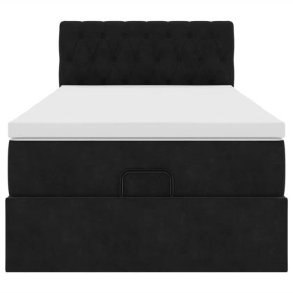 Османска легло с матрак, черно, 90x200 см, кадифе