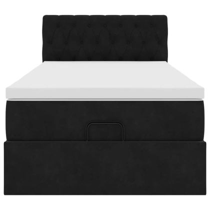Османска легло с матрак, черно, 100x200 см, кадифе