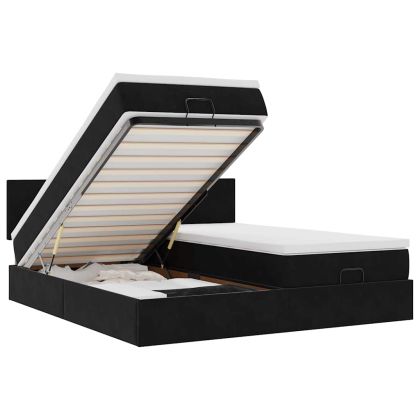 Османска легло с матраци, черно, 180x200 см, кадифе