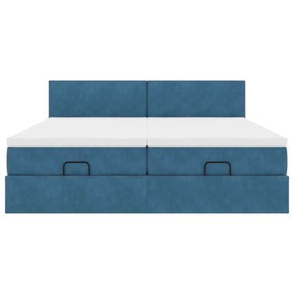 Османска легло с матраци, тъмносиньо, 180x200 см, кадифе