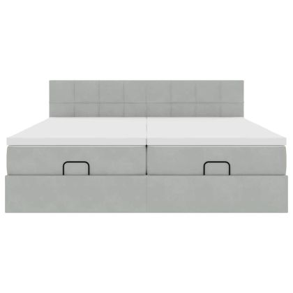 Османска легло с матраци, светлосиво, 180x200 см, кадифе