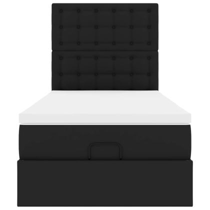 Османска легло с матрак, черно, 80x200 см, изкуствена кожа